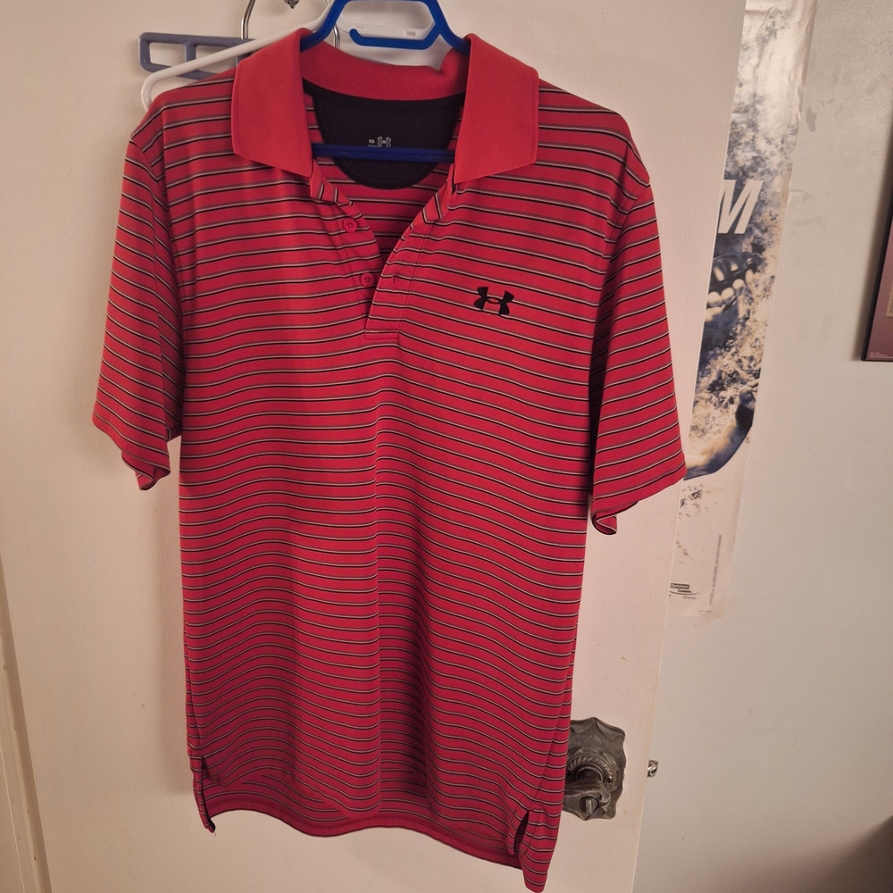 Under Armour Men's Polo Golf Shirt With Red and Blue Stripes